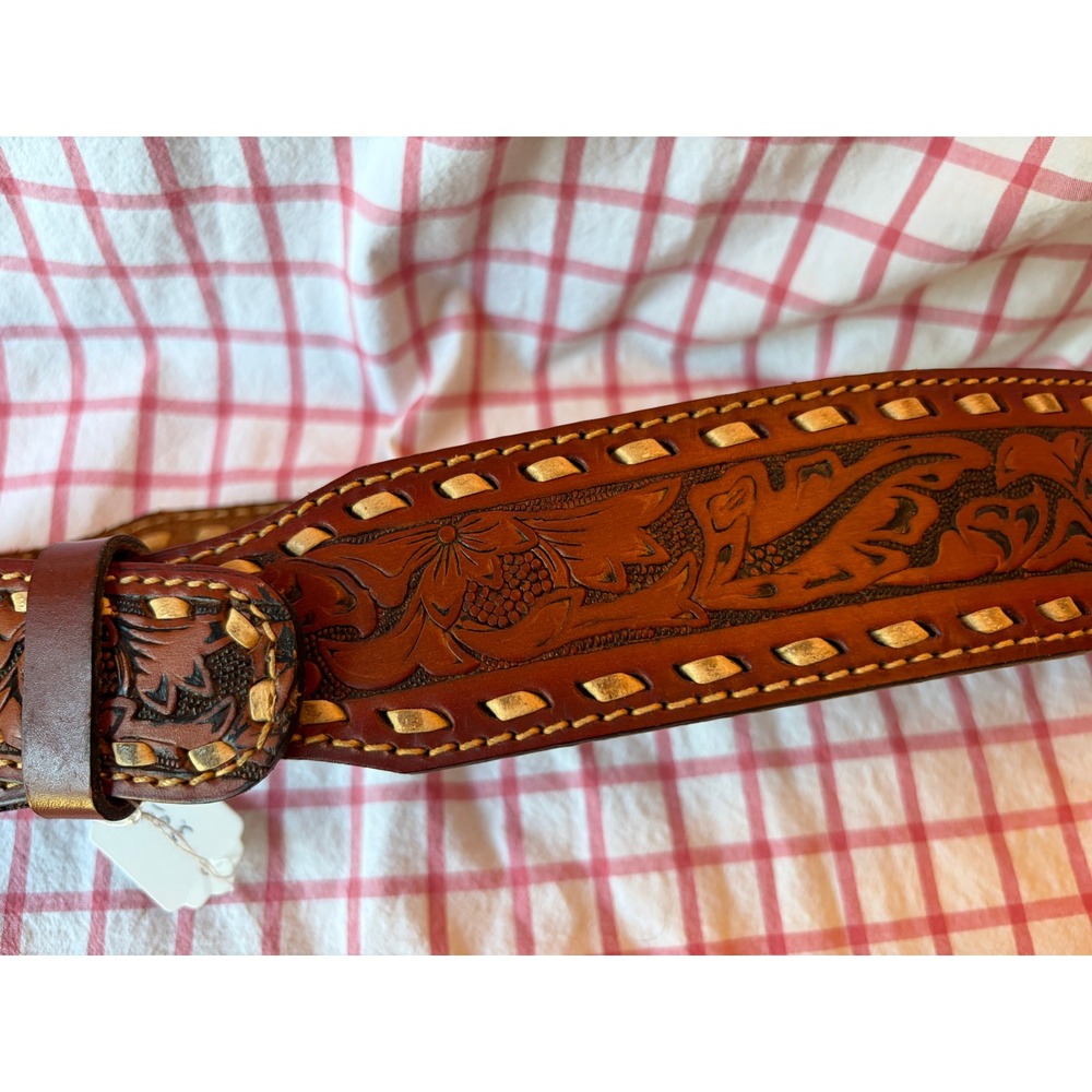 Vintage Top Grain Cowhide Tooled Leather Western Belt Blank Whipstitch Size 28